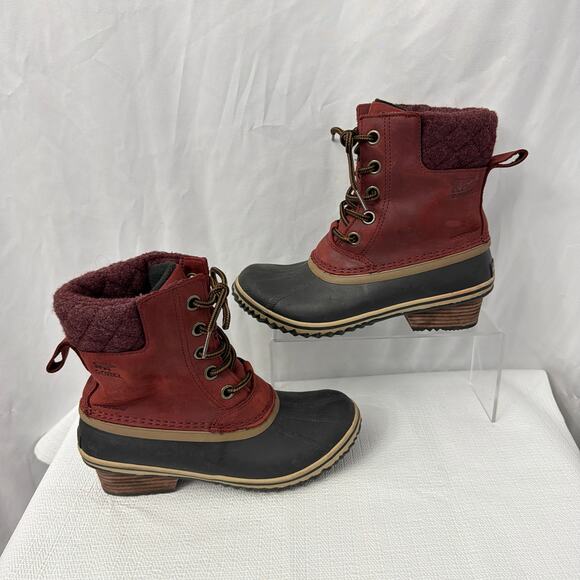 Sorel Boots Womens Size 7 Slimpack Lace II Red Leather Winter Snow Duck - Picture 9 of 10